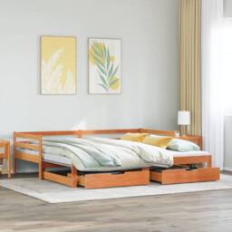 Berkfield Home Daybed with Trundle&Drawers without Mattress Wax Brown 90x200 cm - thumbnail 1
