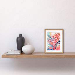 "Artery8 Wall Art Print Pink & Blue Coral Folk Art Watercolour Painting Artwork Framed 9X7 Inch in Beige - Size: W7"" x H9""" - thumbnail 2