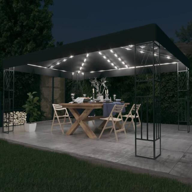 Berkfield Home Gazebo with LED String Lights 3x4 m Anthracite Fabric in Black - image 1