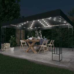 Berkfield Home Gazebo with LED String Lights 3x4 m Anthracite Fabric in Black