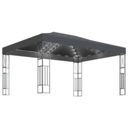 Berkfield Home Gazebo with LED String Lights 3x4 m Anthracite Fabric in Black - thumbnail 2