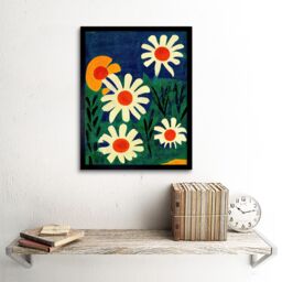 "Artery8 Wall Art Print Meadow of Daisies Floral Flower Matisse Vintage Style Red Cream Blue Green Painting Art Framed - Size: W12"" x H16""" - thumbnail 2