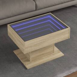 Berkfield Home Coffee Table with LED Sonoma Oak 70x50x45 cm Engineered Wood in Light Brown - Size: 70 x 50 x 45 cm - thumbnail 2