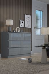 FWStyle Stora 7 Drawer Merchant Chest High Gloss Grey Chest Of Drawers