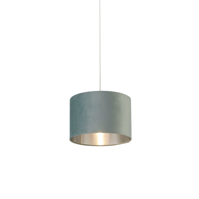 Lighting Collection Sage Green Velvet Drum Shade Silver Inner D30Cm Lamp Shade - image 1