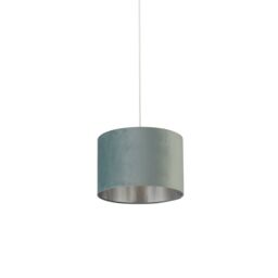 Lighting Collection Sage Green Velvet Drum Shade Silver Inner D30Cm Lamp Shade - thumbnail 3