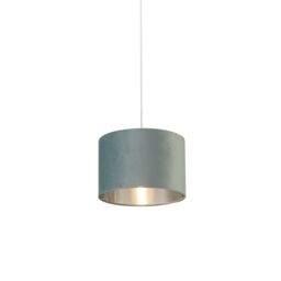 Lighting Collection Sage Green Velvet Drum Shade Silver Inner D30Cm Lamp Shade - thumbnail 2