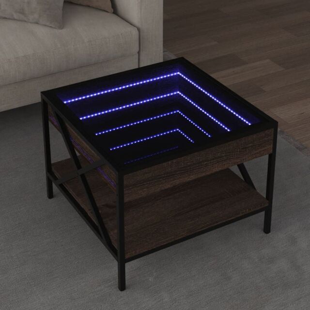 Berkfield Home Coffee Table with Infinity LED Brown Oak 50x50x38 cm - Size: 50 x 50 x 38 cm - image 1