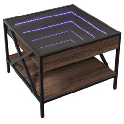 Berkfield Home Coffee Table with Infinity LED Brown Oak 50x50x38 cm - Size: 50 x 50 x 38 cm - thumbnail 3