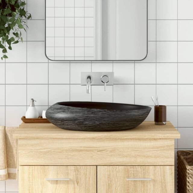 Berkfield Home Countertop Basin Grey & Black Oval 59x40x14 cm Ceramic - Size: 59 x 40 x 14 cm - image 1