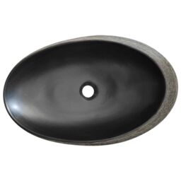Berkfield Home Countertop Basin Grey & Black Oval 59x40x14 cm Ceramic - Size: 59 x 40 x 14 cm - thumbnail 6