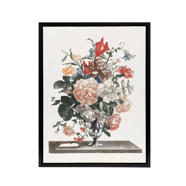 "Artery8 Flower Bouquet In A Glass Vase Johan Teyler Black Framed Canvas Art in White - Size: W12"" x H16""" - image 1