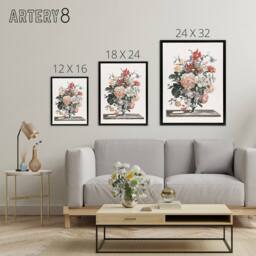 "Artery8 Flower Bouquet In A Glass Vase Johan Teyler Black Framed Canvas Art in White - Size: W12"" x H16""" - thumbnail 4