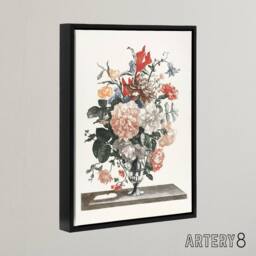 "Artery8 Flower Bouquet In A Glass Vase Johan Teyler Black Framed Canvas Art in White - Size: W12"" x H16""" - thumbnail 2