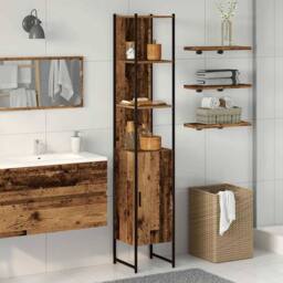 Berkfield Home Bathroom Cabinet Old Wood 33x33x185, 5 cm Engineered Wood in Brown - thumbnail 2