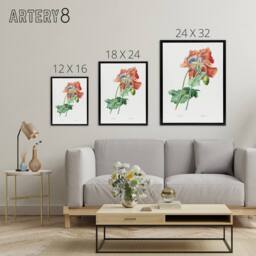 "Artery8 Poppy Flower Botanical Redoute Vintage Black Framed Canvas Wall Art in White - Size: W12"" x H16""" - thumbnail 4
