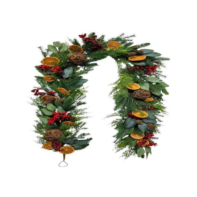 Shatchi 6ft/1.8m Orange & Berry Christmas Garland - Christmas Decoration in Green - image 1