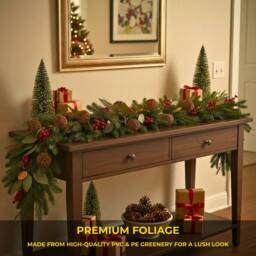 Shatchi 6ft/1.8m Orange & Berry Christmas Garland - Christmas Decoration in Green - thumbnail 4