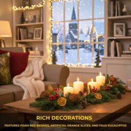 Shatchi 6ft/1.8m Orange & Berry Christmas Garland - Christmas Decoration in Green - thumbnail 6