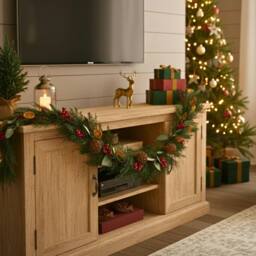 Shatchi 6ft/1.8m Orange & Berry Christmas Garland - Christmas Decoration in Green - thumbnail 9