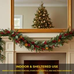 Shatchi 6ft/1.8m Orange & Berry Christmas Garland - Christmas Decoration in Green - thumbnail 7