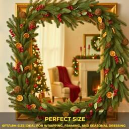 Shatchi 6ft/1.8m Orange & Berry Christmas Garland - Christmas Decoration in Green - thumbnail 3