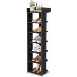 NESTLUNE Black Shoe Rack Wooden Shoe Shelf 7-Tier Vertical - Size: 100 cm x 15 cm - thumbnail 1