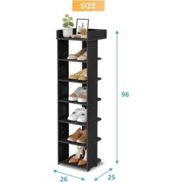 NESTLUNE Black Shoe Rack Wooden Shoe Shelf 7-Tier Vertical - Size: 100 cm x 15 cm - thumbnail 2