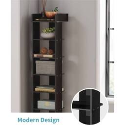 NESTLUNE Black Shoe Rack Wooden Shoe Shelf 7-Tier Vertical - Size: 100 cm x 15 cm - thumbnail 5