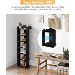 NESTLUNE Black Shoe Rack Wooden Shoe Shelf 7-Tier Vertical - Size: 100 cm x 15 cm - thumbnail 3