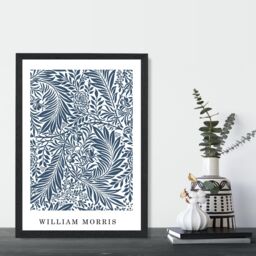 ARTZE Vintage William Morris Larkspur in Navy & White Art Print / Black Frame / SIZE: A3 - Size: A2 - thumbnail 1