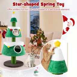 Costway Christmas Cat Tree Cute Cat Tower for Indoor Cats w/ 2 Condos in Green - thumbnail 4