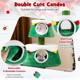 Costway Christmas Cat Tree Cute Cat Tower for Indoor Cats w/ 2 Condos in Green - thumbnail 5
