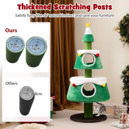Costway Christmas Cat Tree Cute Cat Tower for Indoor Cats w/ 2 Condos in Green - thumbnail 6