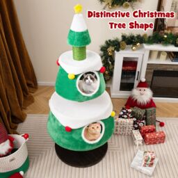 Costway Christmas Cat Tree Cute Cat Tower for Indoor Cats w/ 2 Condos in Green - thumbnail 7