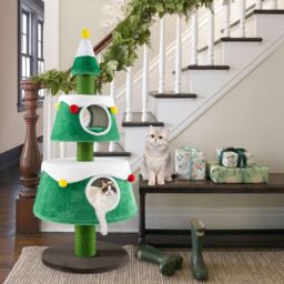 Costway Christmas Cat Tree Cute Cat Tower for Indoor Cats w/ 2 Condos in Green - thumbnail 9