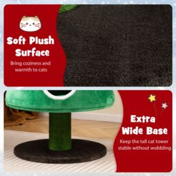 Costway Christmas Cat Tree Cute Cat Tower for Indoor Cats w/ 2 Condos in Green - thumbnail 3