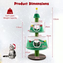 Costway Christmas Cat Tree Cute Cat Tower for Indoor Cats w/ 2 Condos in Green - thumbnail 2