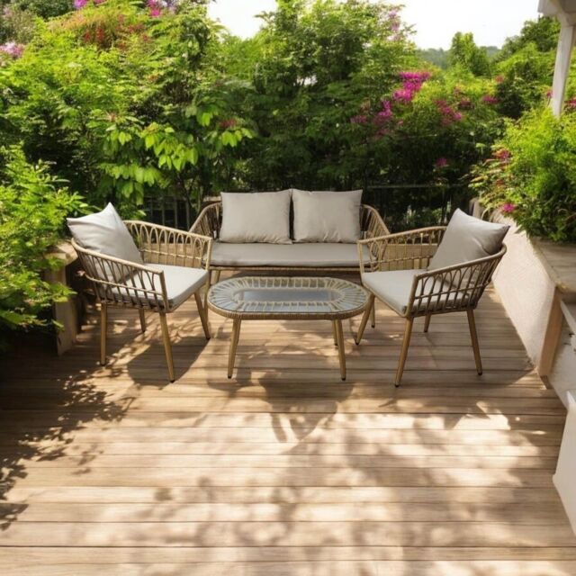 Minster Garden Sofa Set (4 Pieces) - Rattan - Light Brown/Light Grey in Brown - Size: 1 Pack - image 1
