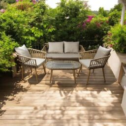 Minster Garden Sofa Set (4 Pieces) - Rattan - Light Brown/Light Grey in Brown - Size: 1 Pack - thumbnail 1
