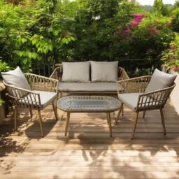 Minster Garden Sofa Set (4 Pieces) - Rattan - Light Brown/Light Grey in Brown - Size: 1 Pack - thumbnail 2