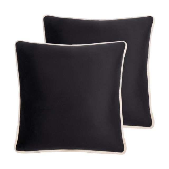 OHS 2 Pack Matte Velvet Piped Cushion Covers Home Decor Set in Black - Size: 45 cm x 45 cm - image 1