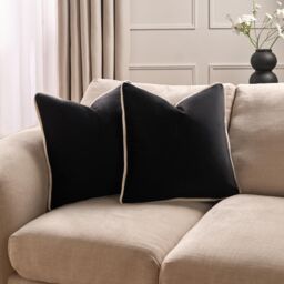OHS 2 Pack Matte Velvet Piped Cushion Covers Home Decor Set in Black - Size: 45 cm x 45 cm - thumbnail 2