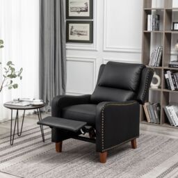 FURNITURE ONE Push Back Recliner Armchair, PU Leather Upholstered Recliner Padded Chair in Black - Size: 1 Pack