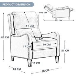 FURNITURE ONE Push Back Recliner Armchair, PU Leather Upholstered Recliner Padded Chair in Black - Size: 1 Pack - thumbnail 5