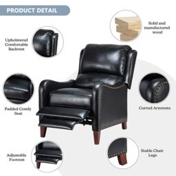 FURNITURE ONE Push Back Recliner Armchair, PU Leather Upholstered Recliner Padded Chair in Black - Size: 1 Pack - thumbnail 4