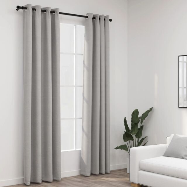 Berkfield Home Linen-Look Blackout Curtains with Grommets 2pcs Grey 140x245cm - Size: 140x245 cm - image 1