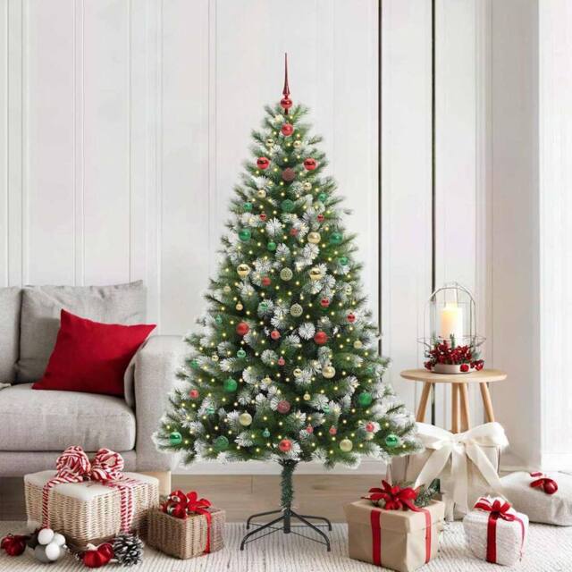 Berkfield Home Artificial Hinged Christmas Tree with Flocked Snow 180 cm in Green - image 1