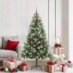 Berkfield Home Artificial Hinged Christmas Tree with Flocked Snow 180 cm in Green - thumbnail 1