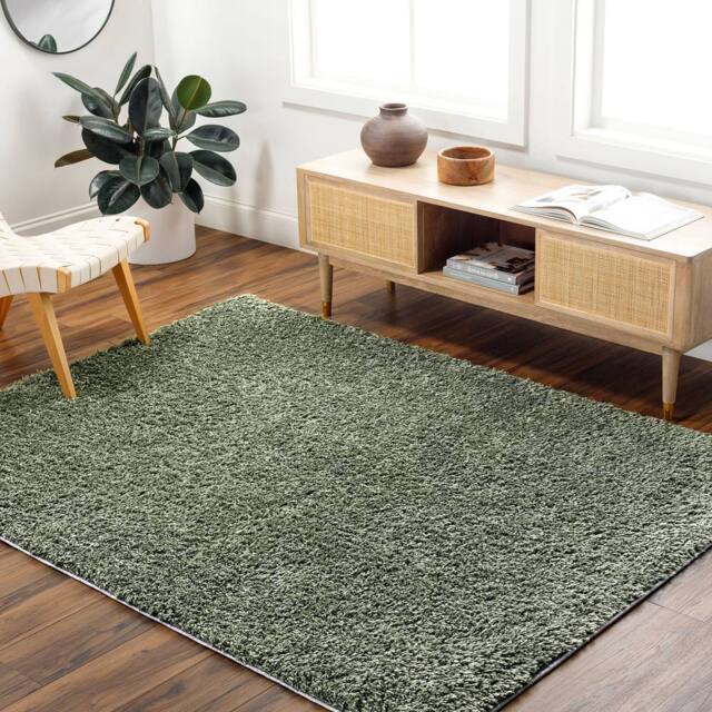 Livabliss Moda Shag-Solid Color Blue Beige Pink Grey Soft Plush Pile Living Bedroom Rug in Green - Size: 160 cm x 215 cm - image 1